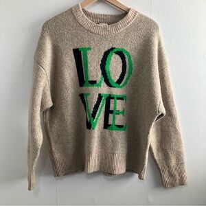 A New Day LOVE Sweater Tan and Green Size Large